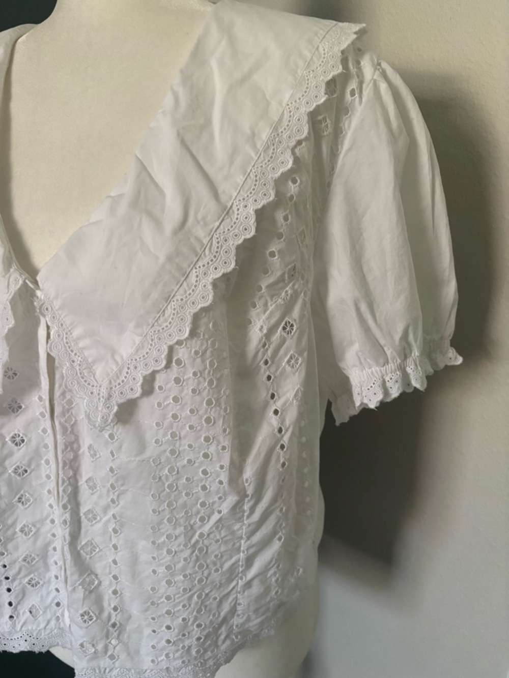 American Eagle Outfitters White Eyelet scalloped collar blouse- NWOT - Picture 3 of 8